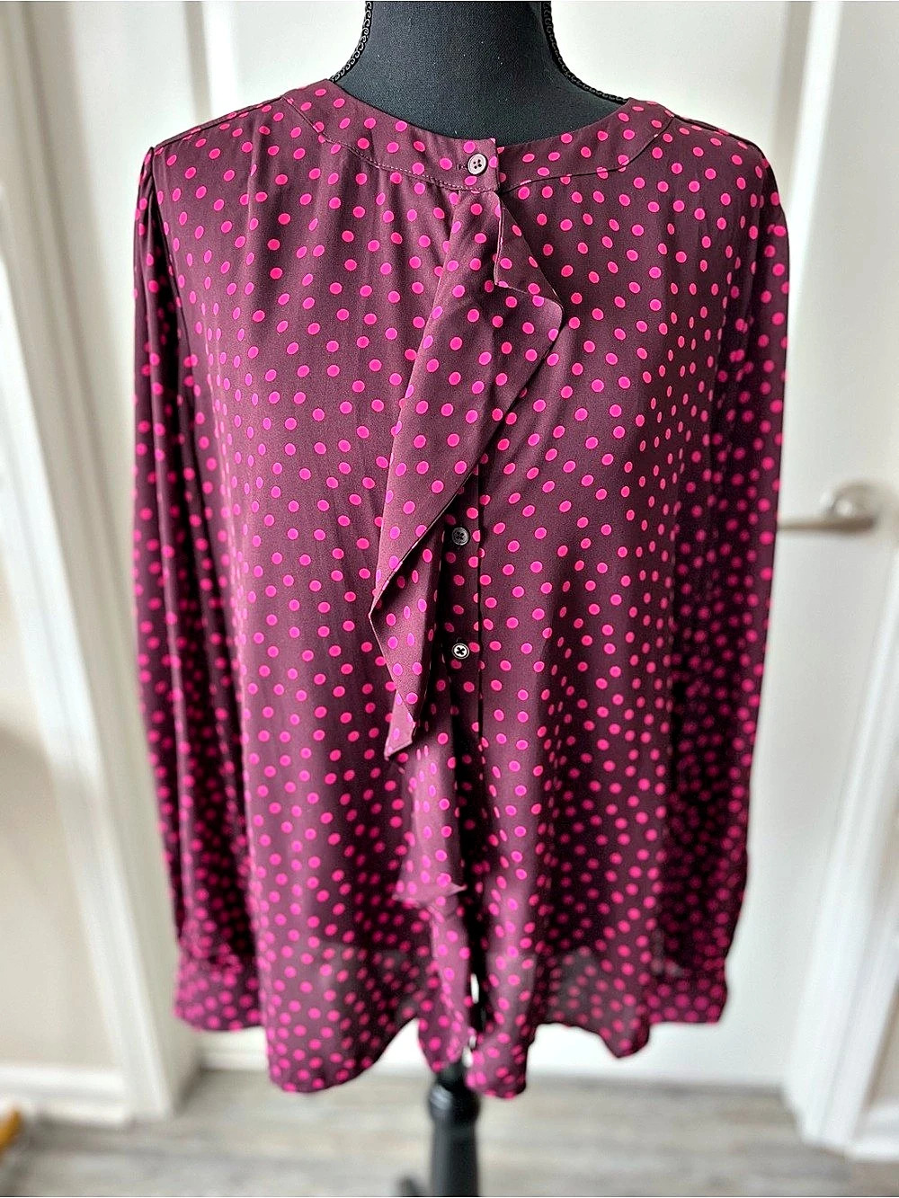 Ann Taylor Polka Dot Blouse in Wine & Fuchsia NWT